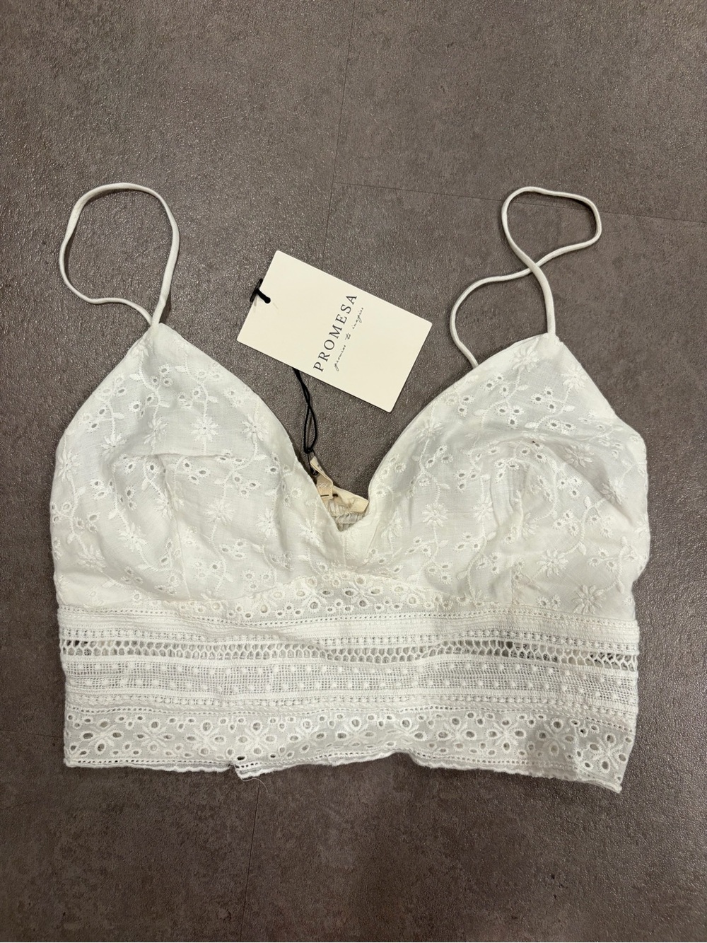 NWT Promesa White Eyelet Embroidered Lace Crop Cami Top XS